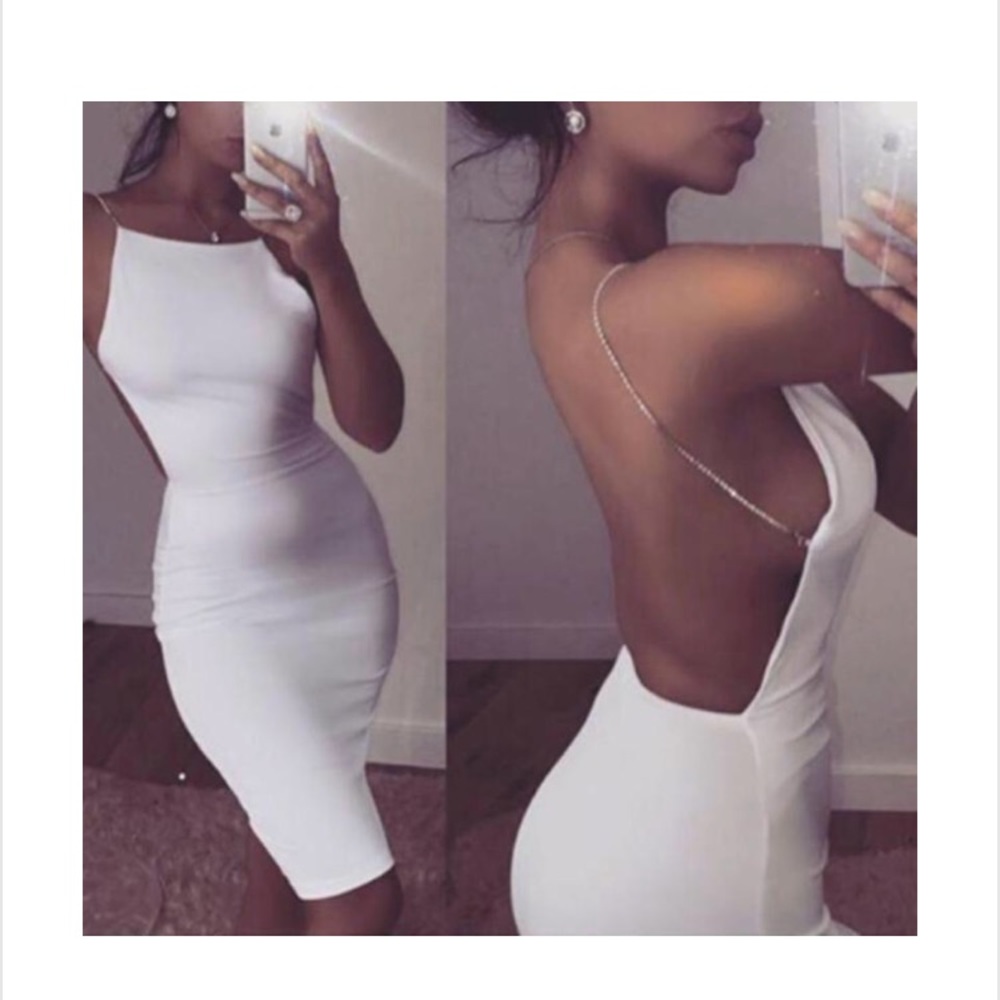 White fitted dress with silver straps